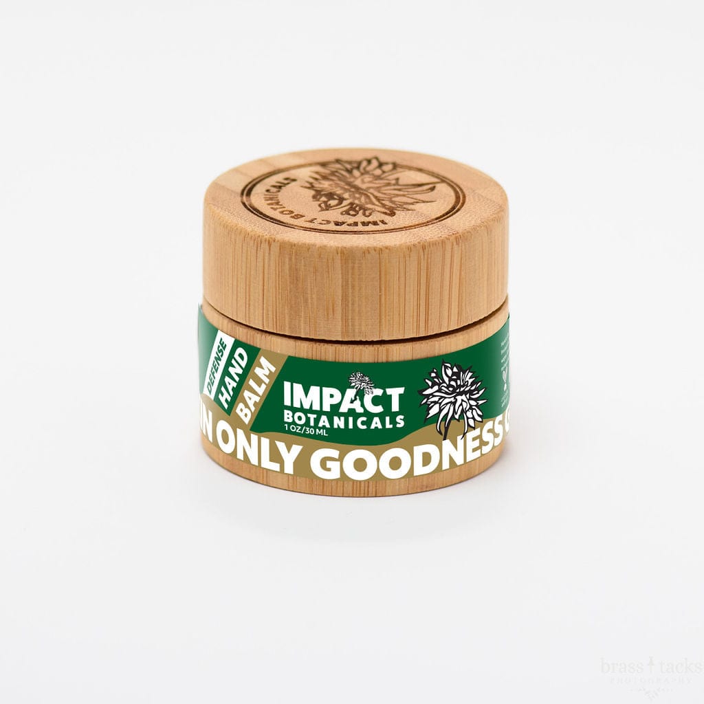 Bamboo jar of Impact Botanicals Defense Hand Balm.