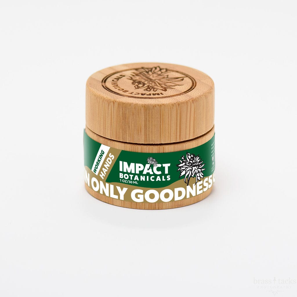 Bamboo jar of Impact Botanicals Working Hands cream.